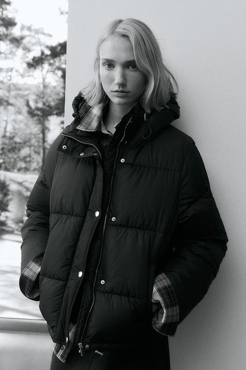Hooded puffer jacket - dark brown