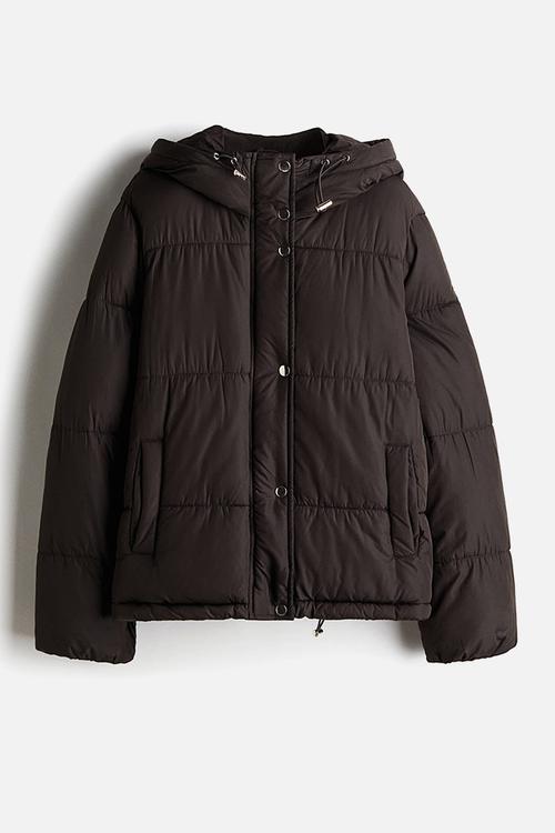 Hooded puffer jacket - dark brown