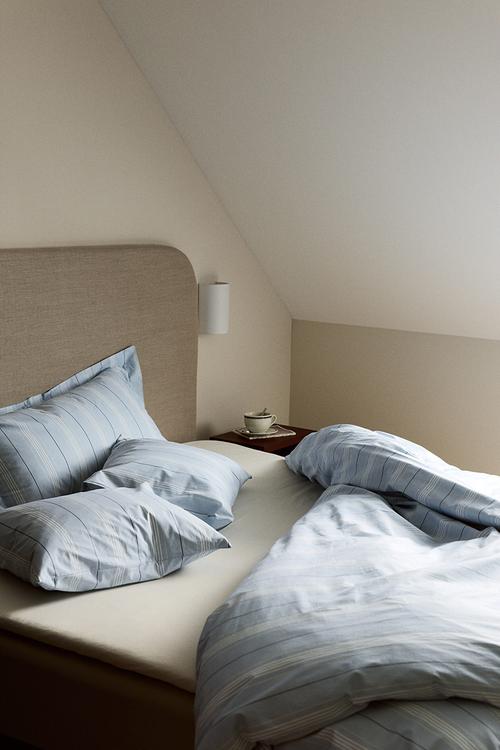 Cotton percale double/king duvet cover set - light blue/striped