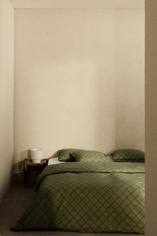 Cotton double/king duvet cover set - green/checked