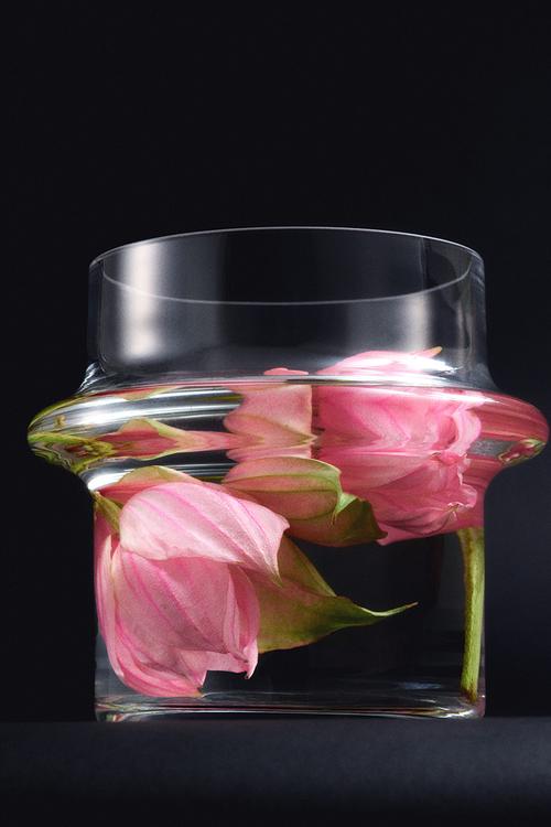 Wide tiered glass vase - transparent