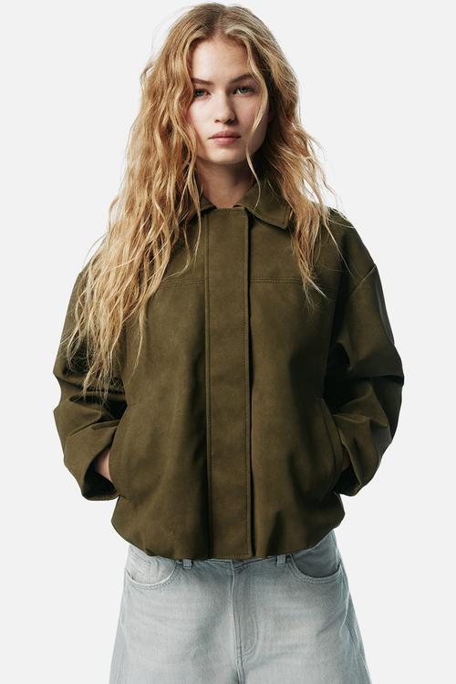 Collared bomber jacket - olive green