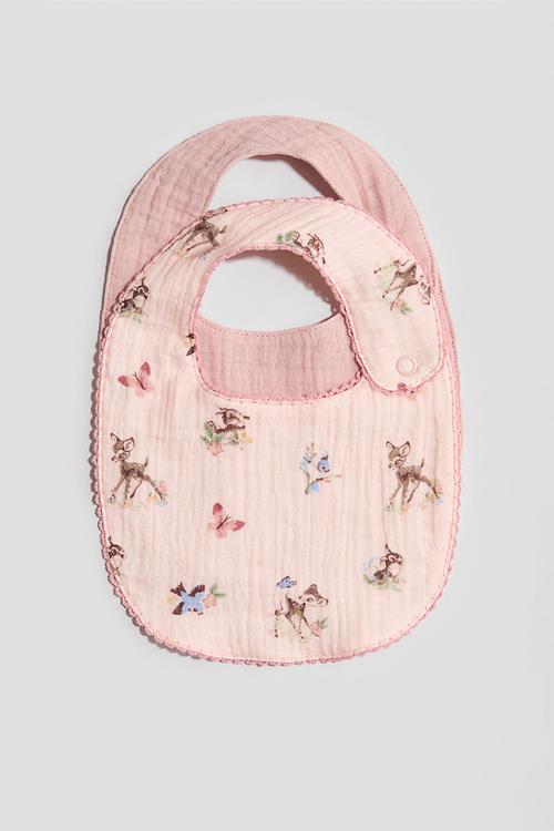 2-Pack cotton muslin bibs - pink/bambi