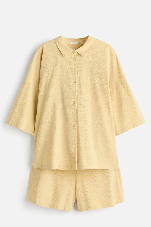 Cotton seersucker pyjamas - yellow