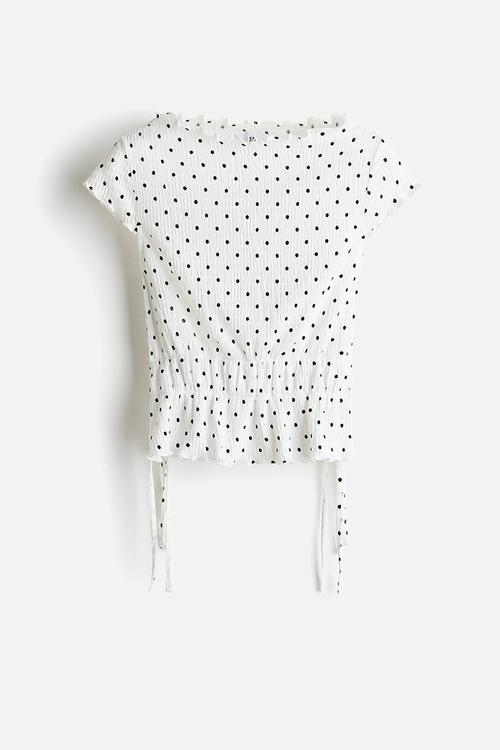Smocked top - white/polka dot
