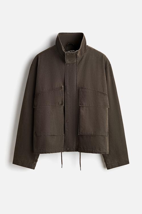 Stand collar jacket - dark khaki green