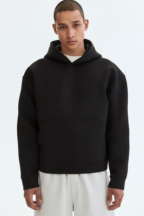 Loose fit scuba hoodie - black