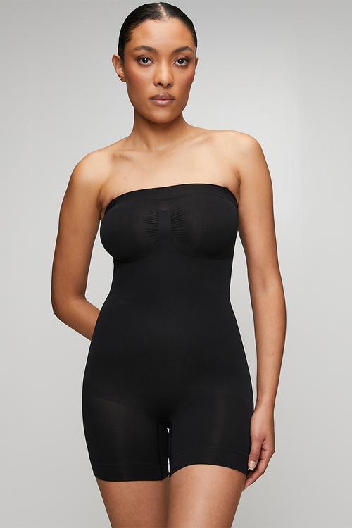 Boob tube mid thigh bodysuit - black