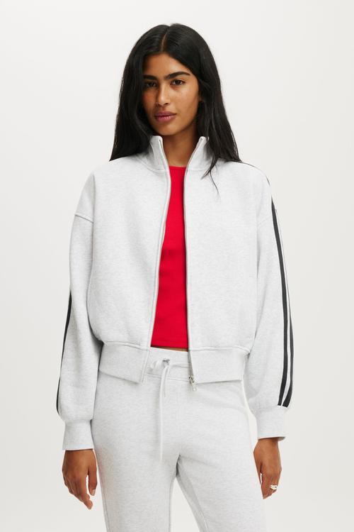 Funnel Neck Fleece Zip Through - Light Grey Marle