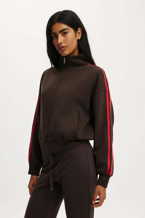 Funnel Neck Fleece Zip Through - Dark Oak