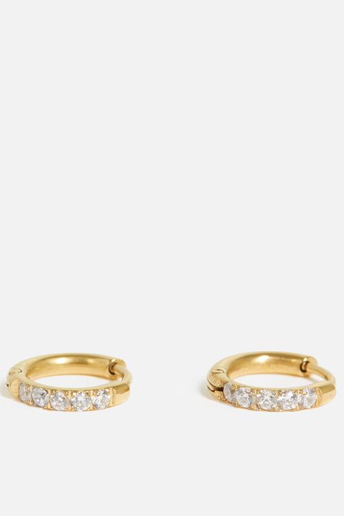 Modern stone-set hoop earrings  - gold