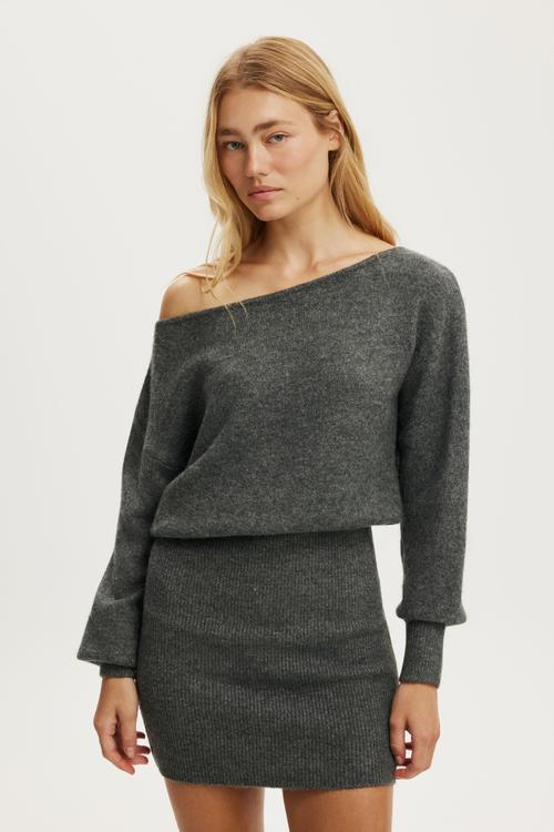 Luxe Cinched Mini Dress - Charcoal Marle