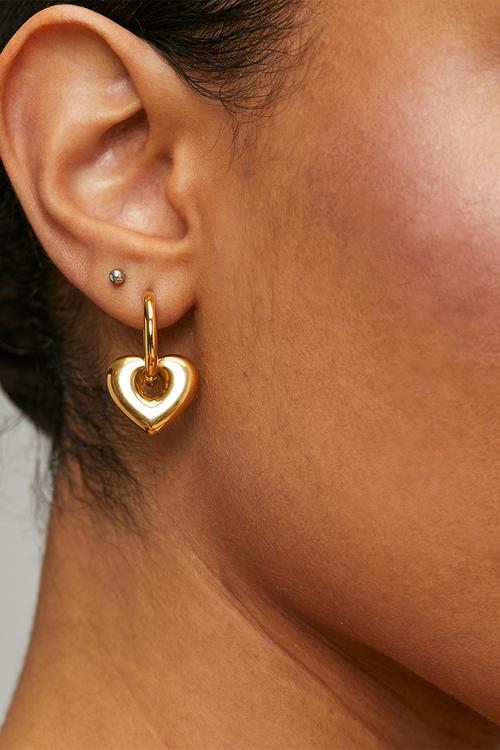 Trendy heart dangle hoop earrings  - gold