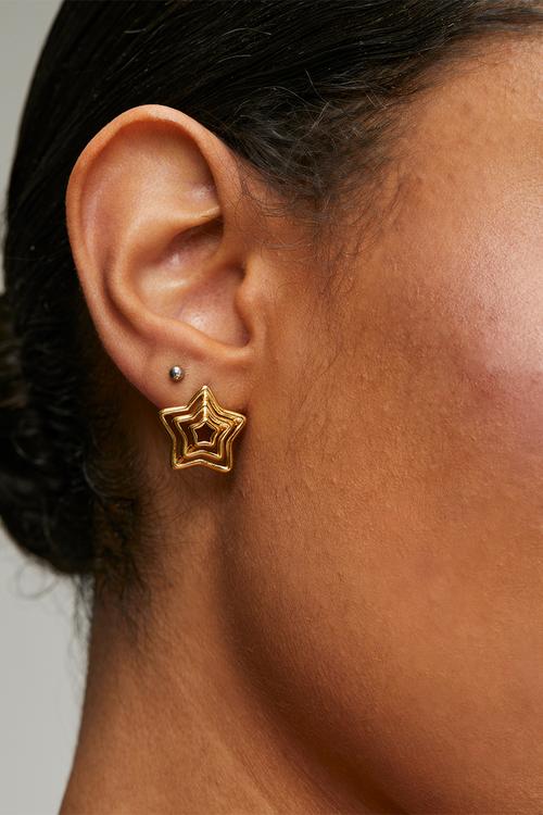 Trendy star design earrings - gold