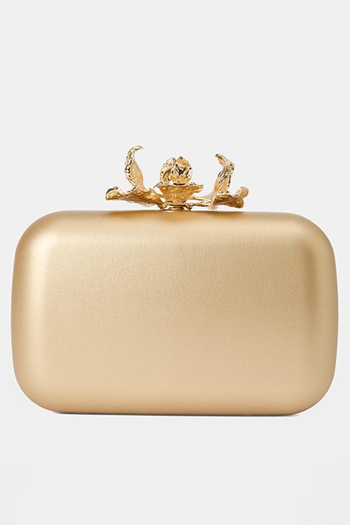 Gina orchid clasp hardcase clutch in gold