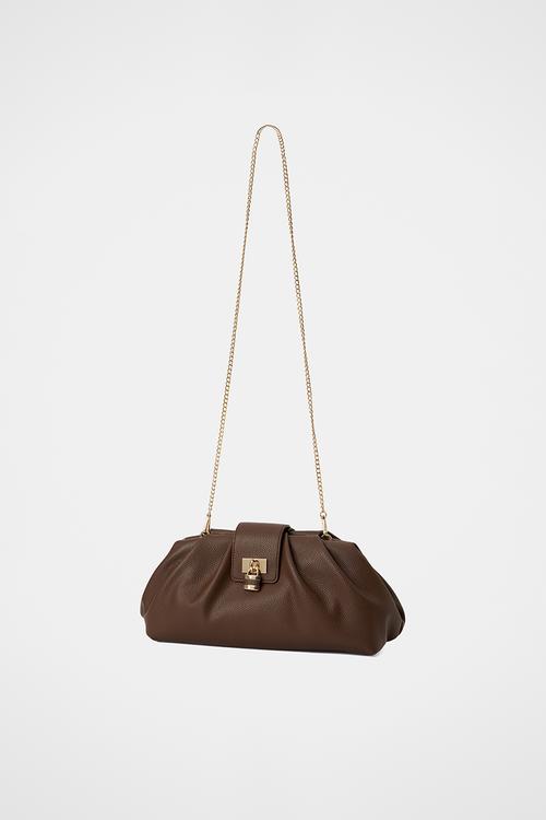 Portia padlock soft clutch in chocolate