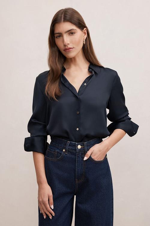 Coco satin shirt in navy