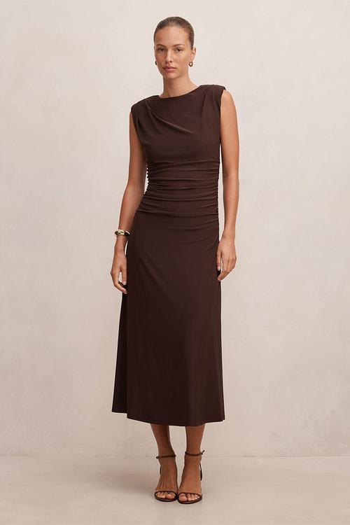 Alisa ruched jersey midi dress in freckle