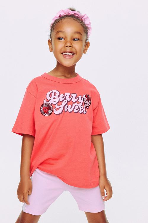 Poppy Oversize Graphic Print Tee - Coral Red/Berry Sweet
