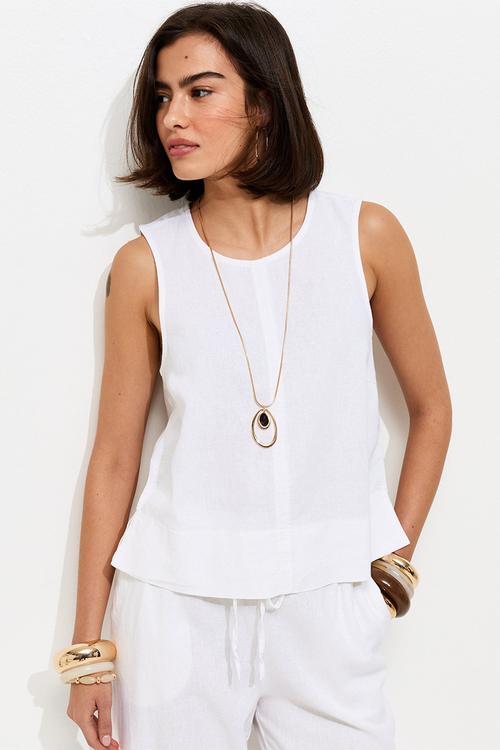 Linen Blend Sleeveless Top - White