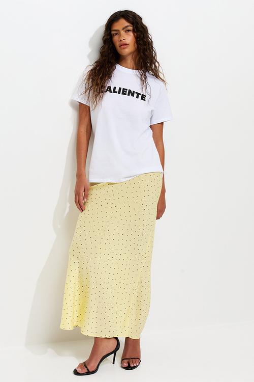 Spotty Bias Cut Midi Skirt - Yellow
