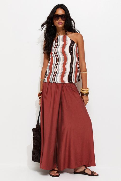 Wide Leg Palazzo Trousers - Rust