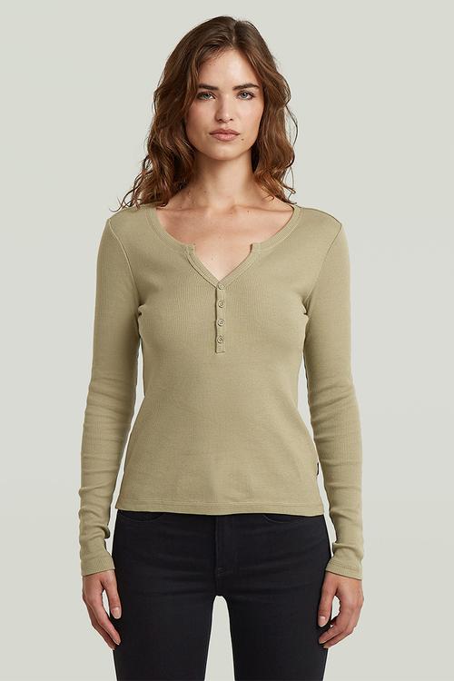 Deep v henley slim l\s wmn - ensis green
