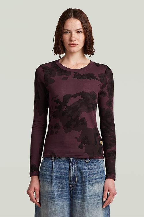 Aop slim r t l\s wmn - maroon forest camo