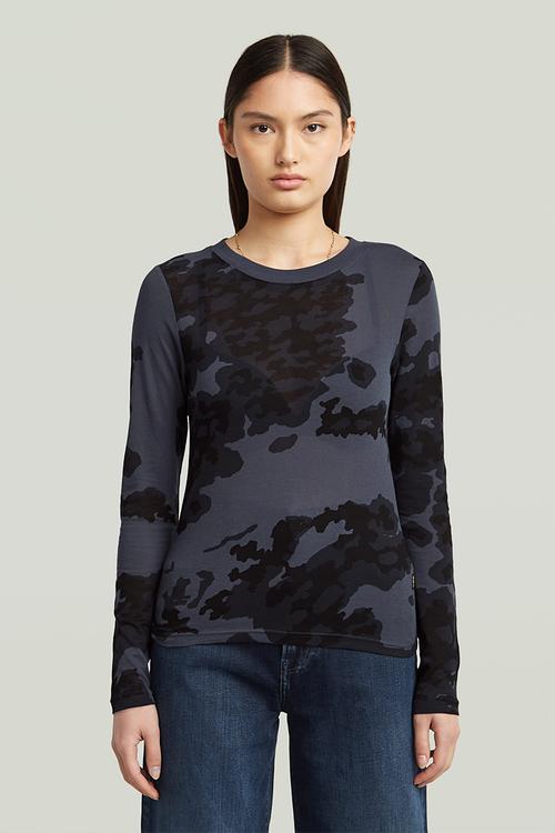 Aop slim r t l\s wmn - india ink forest camo