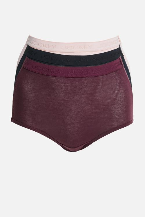 3 pk plain full brief -naturals-tonal - black, red, mauve