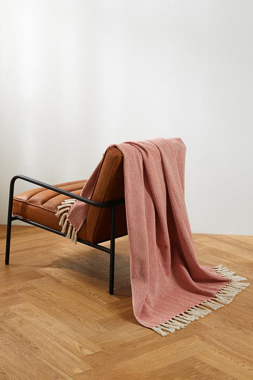 Brushed Cotton Chevron Throw Coral