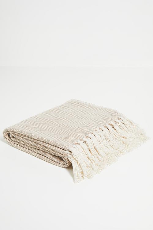 Brushed Cotton Chevron Throw Stone