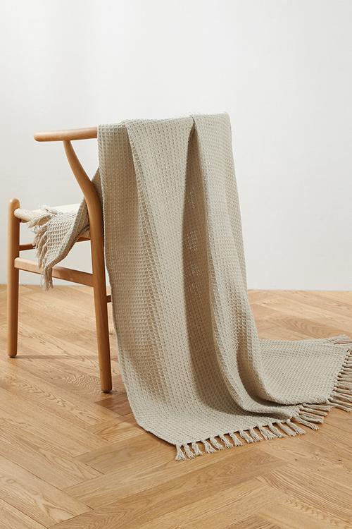 Wisp Waffle Cotton Throw - Stone