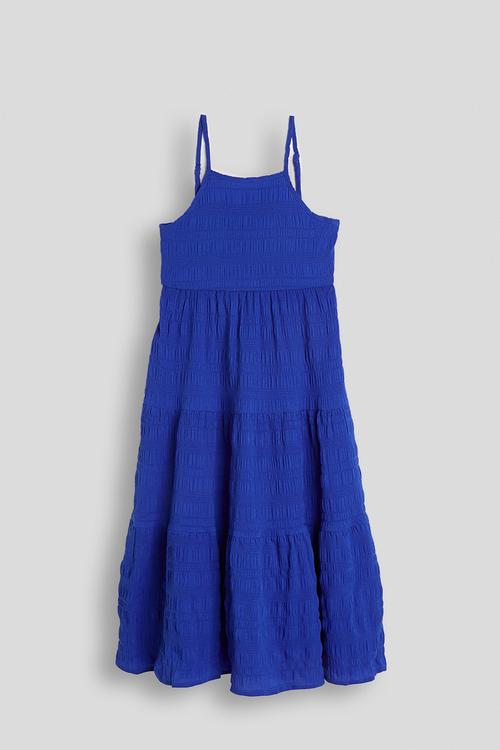 Shirred square neck maxi dress - royal blue