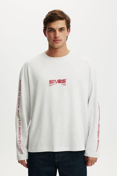 Cropped Fit Graphic Long Sleeve T-shirt  - White Marle/Stvrs