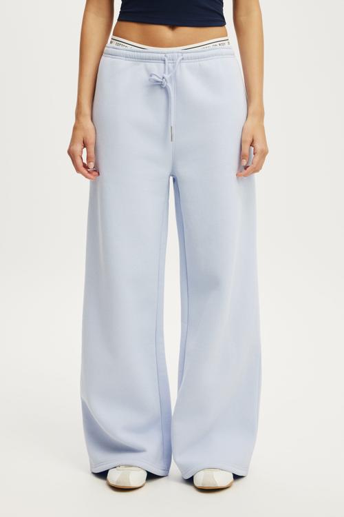 Plush Tie Waist Wide Leg Sweatpant - Violet Blue