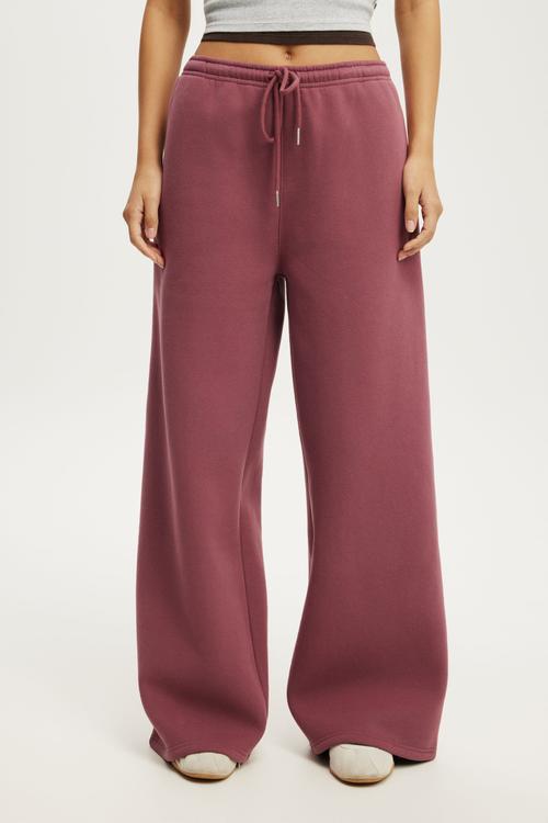 Plush Tie Waist Wide Leg Sweatpant - Dusty Rose