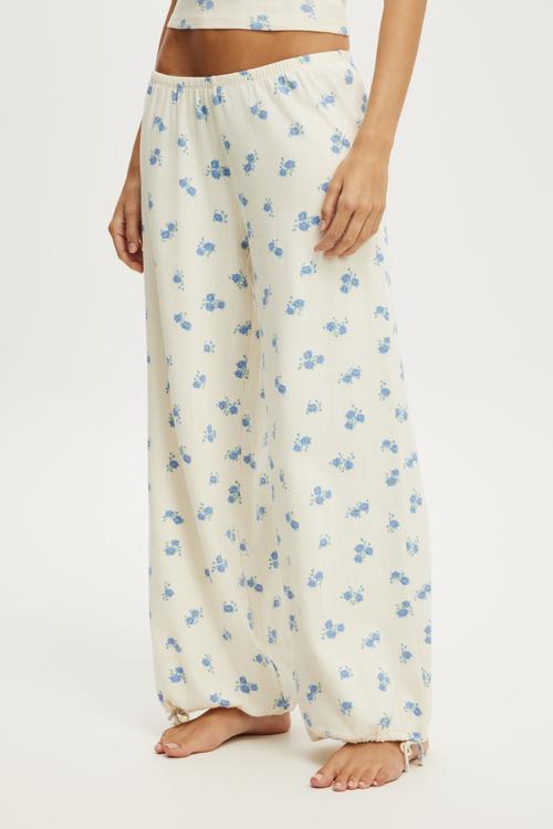 Pointelle Wide Leg Pant - Claire Cherry Floral Oat Milk