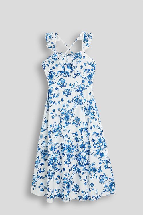 Butterfly sleeve summer dress with back tie detail - white/floral aop