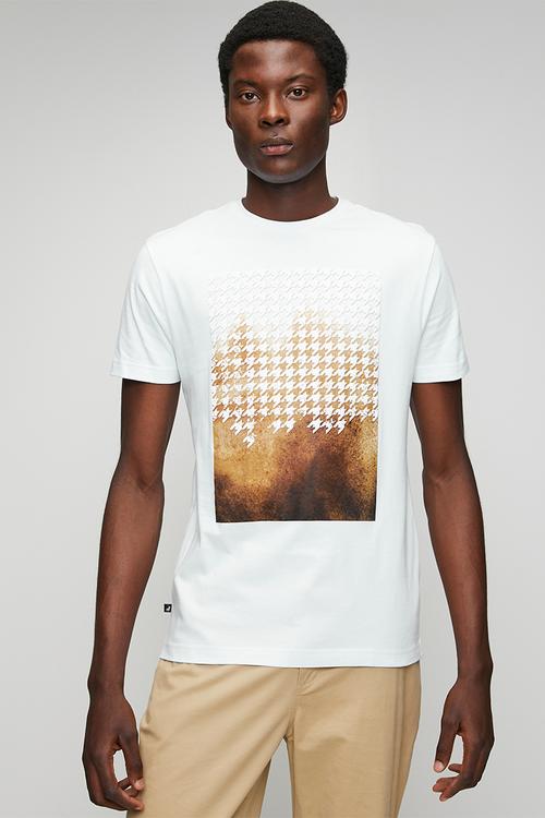 Pm007 Printed Houndstooth Short Sleeve Tee - White