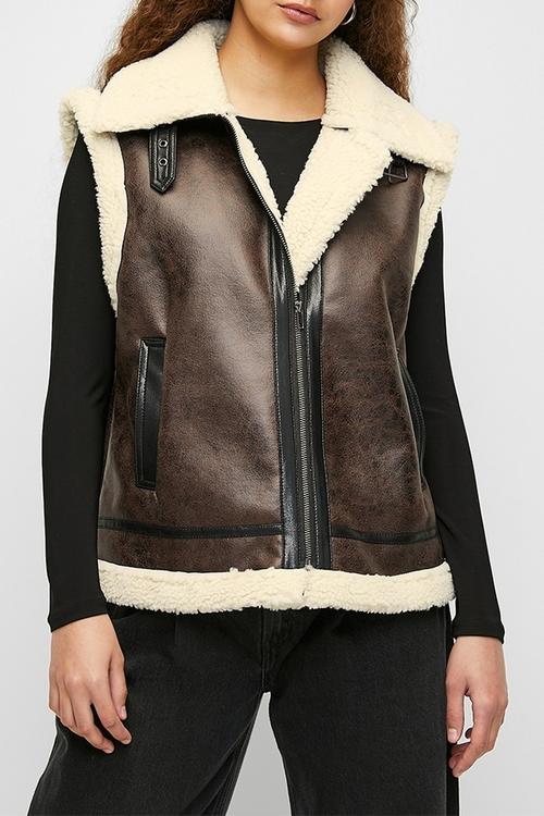 Teddy-lined gilet - dark brown