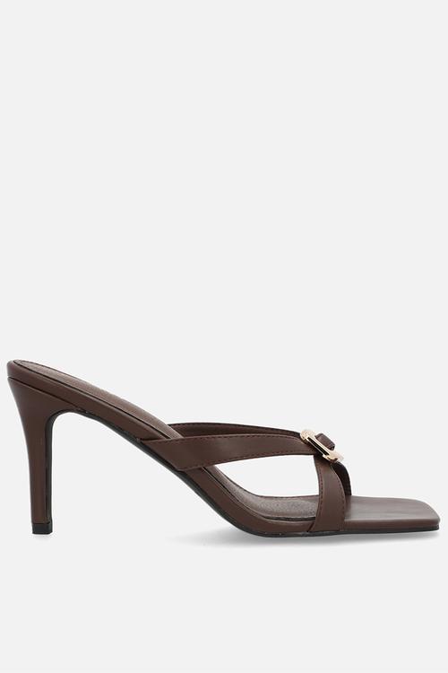 Ginelli open toe stiletto heel mule - brown 