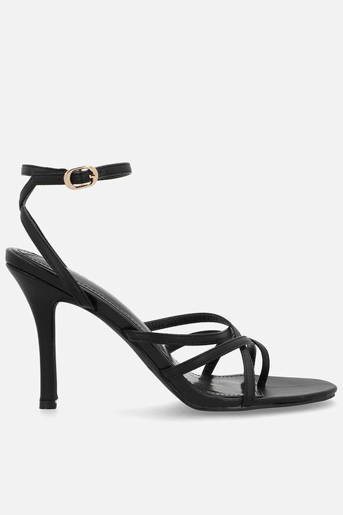 Ettah open toe stiletto heel ankle strap - black 
