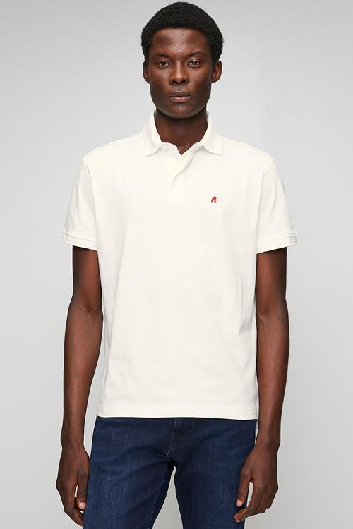 COTTON-BLEND PIQUÉ POLO-SHIRT - NATURAL WHITE