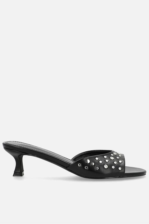 Calenna open toe stiletto heel mule - black 