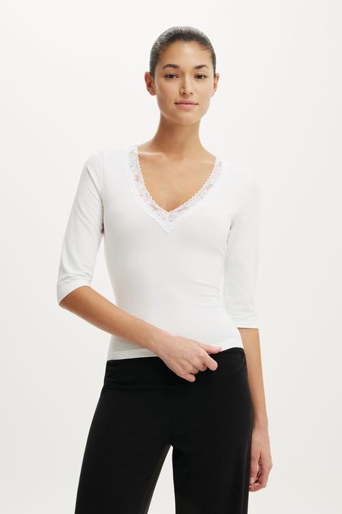 Eva Lace 3/4 Top - White