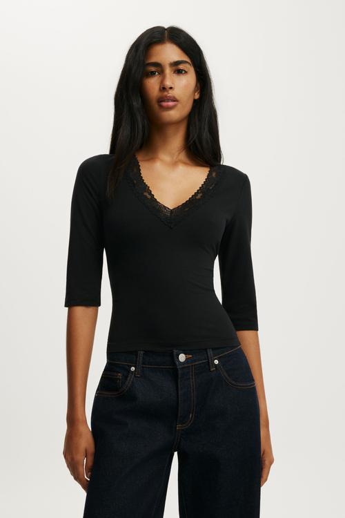 Eva Lace 3/4 Top - Black