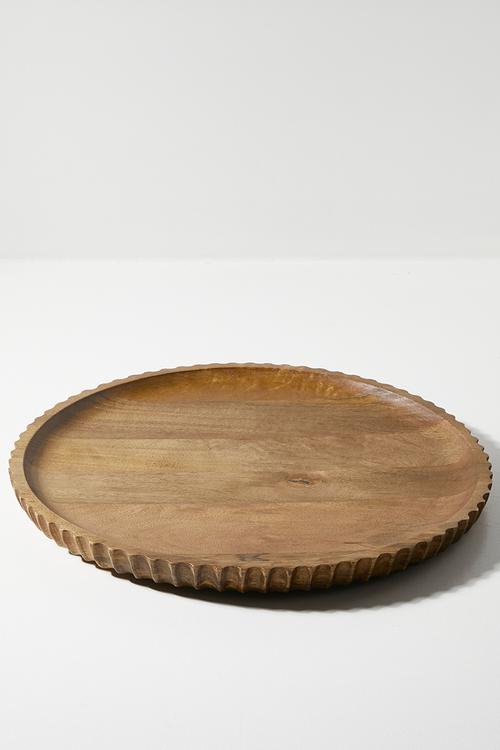 Ribbed Wooden Serving Tray Natural