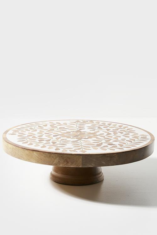 Wooden Inlay Cake Stand Natural & White