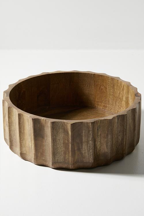 Ribbed Wooden Salad Bowl - Natural